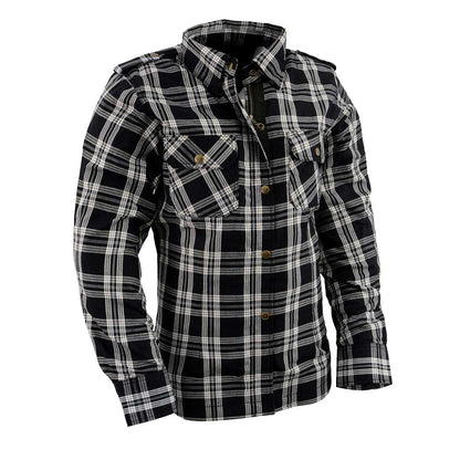 Milwaukee Leather Women's Ghost Rose Black/White CE Armored Flannel Shirt with Aramid Reinforced Zones - MPL2600