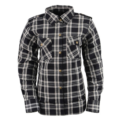 Milwaukee Leather Women's Ghost Rose Black/White CE Armored Flannel Shirt with Aramid Reinforced Zones - MPL2600