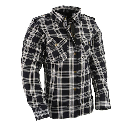 Milwaukee Leather Women's Ghost Rose Black/White CE Armored Flannel Shirt with Aramid Reinforced Zones - MPL2600