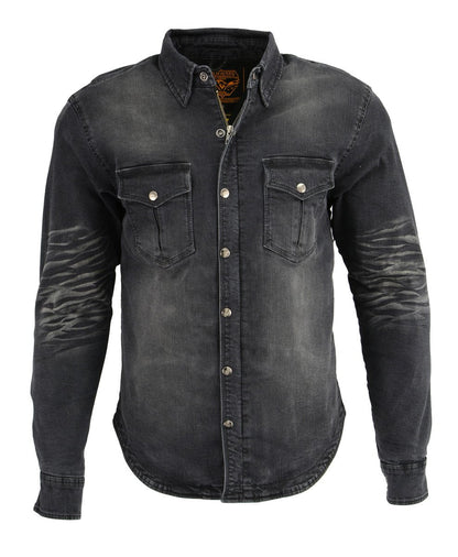 Milwaukee Leather Men's Avalanche Black CE Armored Flannel Shirt with Aramid Reinforced Zones - MPM1620
