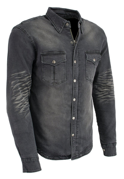 Milwaukee Leather Men's Avalanche Black CE Armored Flannel Shirt with Aramid Reinforced Zones - MPM1620