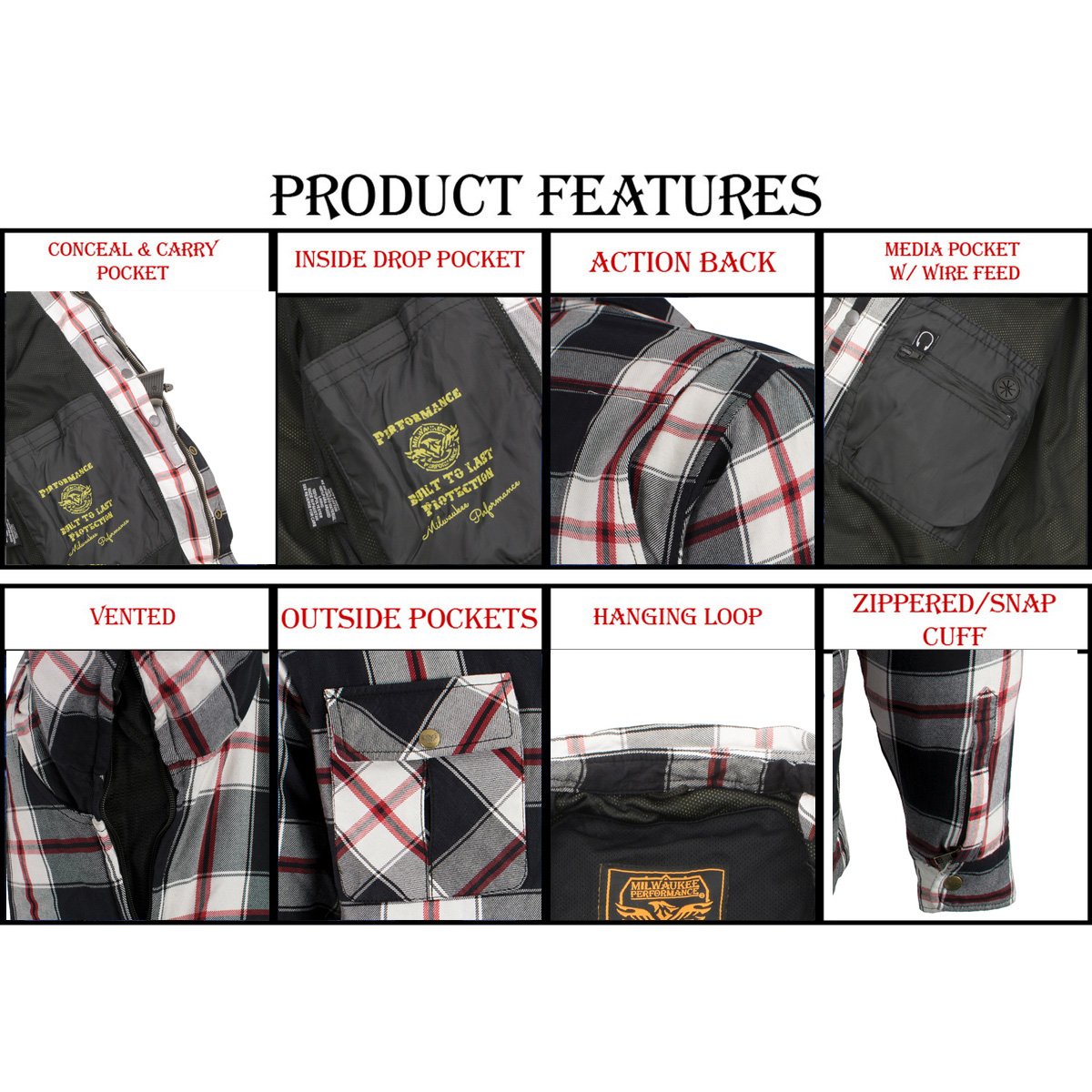 Milwaukee Leather Men's Whistler Multi/Color CE Armored Flannel Shirt with Aramid Reinforced Zones - MPM1625