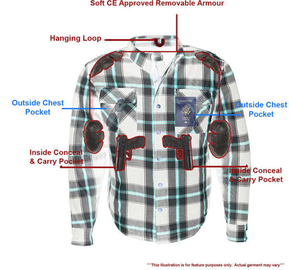 Milwaukee Leather Men's Whistler Multi/Color CE Armored Flannel Shirt with Aramid Reinforced Zones - MPM1625