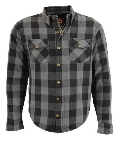 Milwaukee Leather Men's Hoya Black/Gray CE Armored Flannel Shirt with Aramid Reinforced Zones - MPM1630