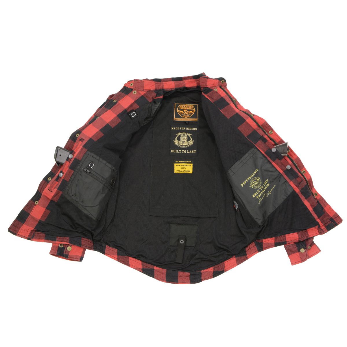 Milwaukee Leather Men's Logger Black/Red CE Armored Flannel Shirt with Aramid Reinforced Zones - MPM1631
