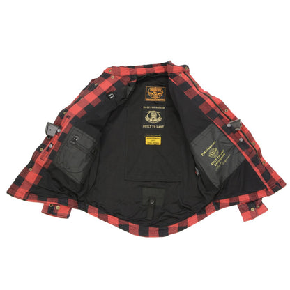 Milwaukee Leather Men's Logger Black/Red CE Armored Flannel Shirt with Aramid Reinforced Zones - MPM1631