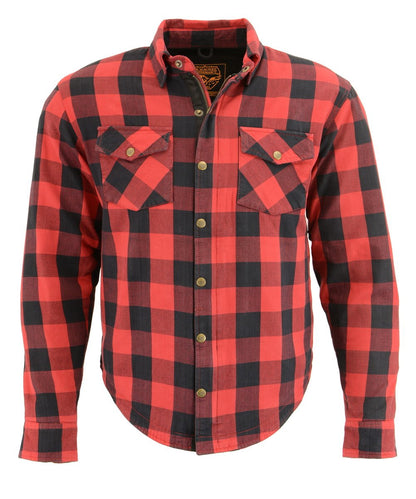 Milwaukee Leather Men's Logger Black/Red CE Armored Flannel Shirt with Aramid Reinforced Zones - MPM1631
