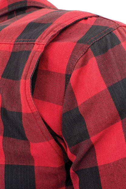 Milwaukee Leather Men's Logger Black/Red CE Armored Flannel Shirt with Aramid Reinforced Zones - MPM1631
