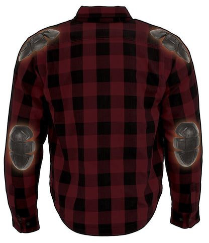 Milwaukee Leather Men's Logger Black/Red CE Armored Flannel Shirt with Aramid Reinforced Zones - MPM1631
