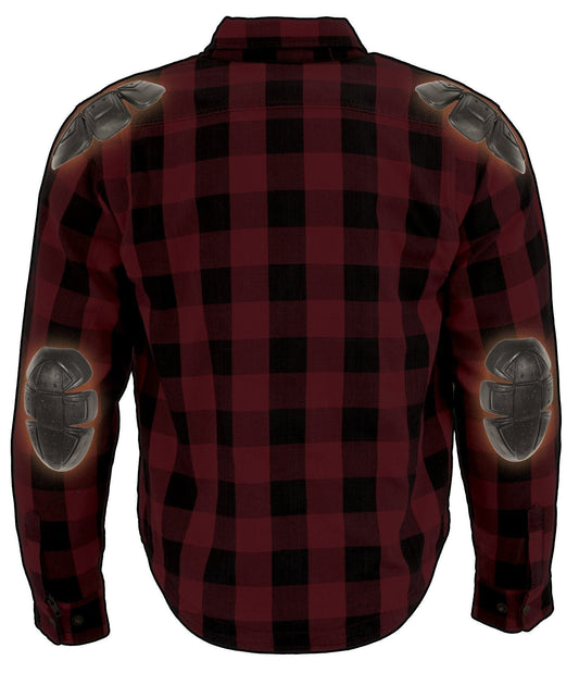Milwaukee Leather Men's Logger Black/Red CE Armored Flannel Shirt with Aramid Reinforced Zones - MPM1631