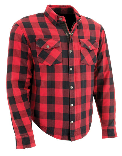 Milwaukee Leather Men's Logger Black/Red CE Armored Flannel Shirt with Aramid Reinforced Zones - MPM1631