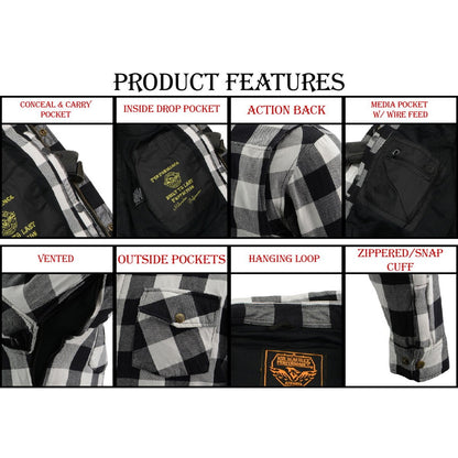 Milwaukee Leather Men's Aztec Black/White CE Armored Flannel Shirt with Aramid Reinforced Zones - MPM1633