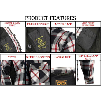 Milwaukee Leather Men's Grimfire Multi/Color CE Armored Flannel Shirt with Aramid Reinforced Zones - MPM1635