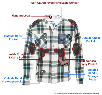 Milwaukee Leather Men's Grimfire Multi/Color CE Armored Flannel Shirt with Aramid Reinforced Zones - MPM1635
