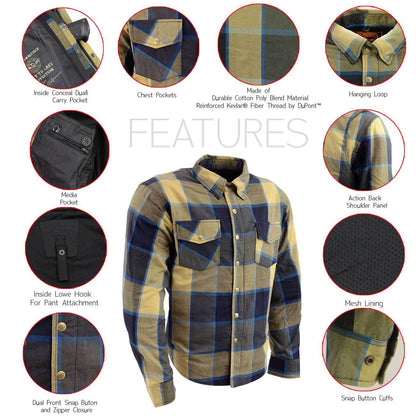 Milwaukee Leather Men's Roguefire Multi/Color CE Armored Flannel Shirt with Aramid Reinforced Zones - MPM1639