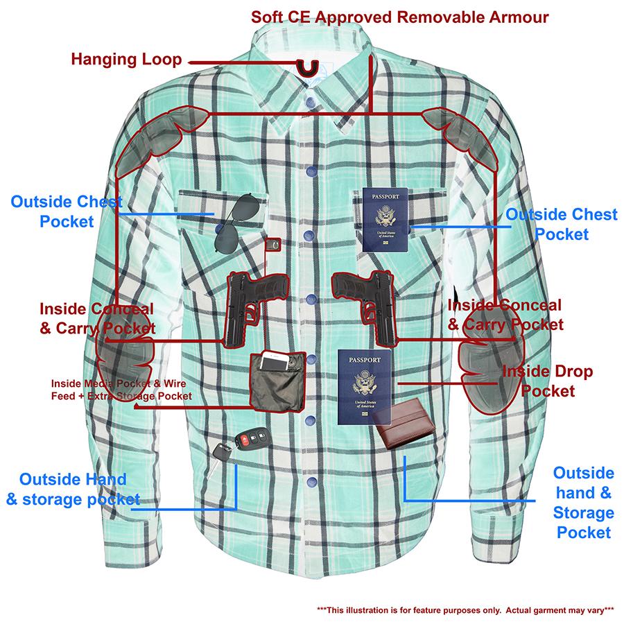 Milwaukee Leather Men's Ironfang Multi/Color CE Armored Flannel Shirt with Aramid Reinforced Zones - MPM1640