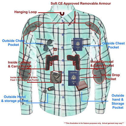 Milwaukee Leather Men's Ironfang Multi/Color CE Armored Flannel Shirt with Aramid Reinforced Zones - MPM1640