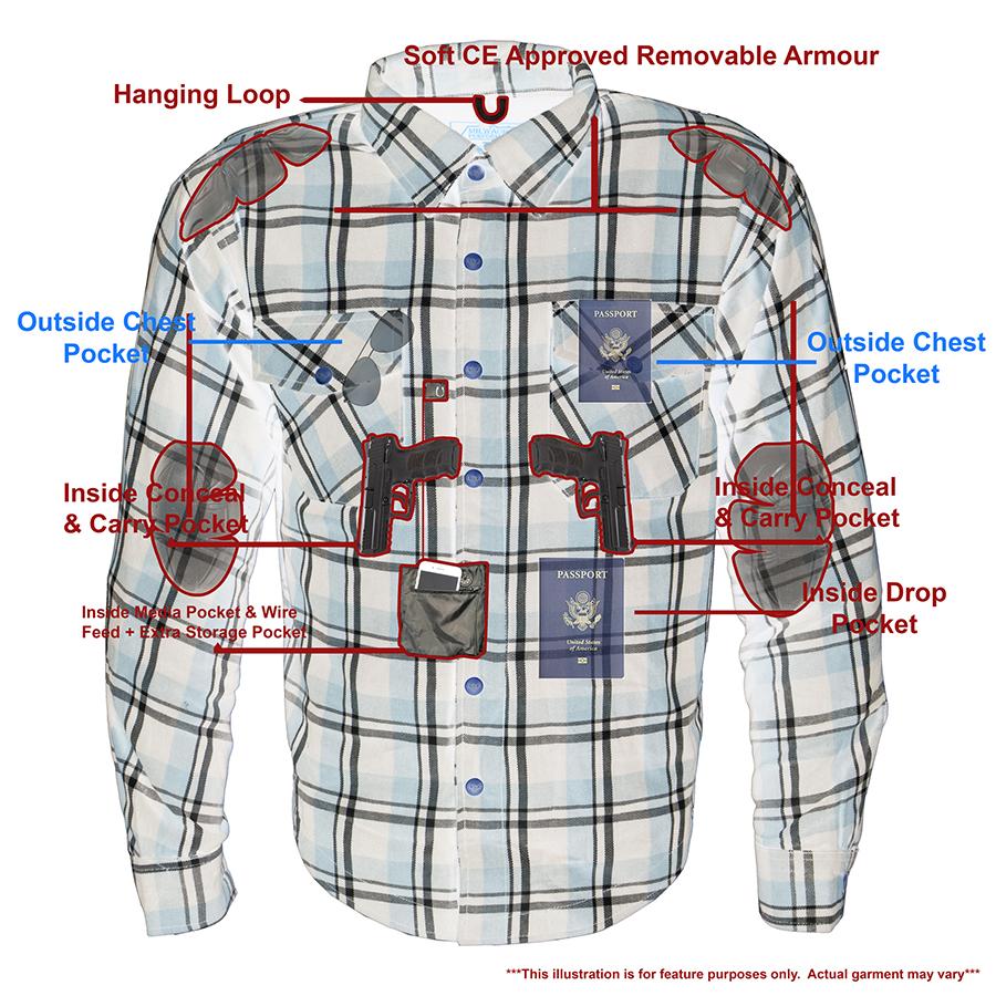 Milwaukee Leather Men's Blackveil Mult/Color CE Armored Flannel Shirt with Aramid Reinforced Zones - MPM1643