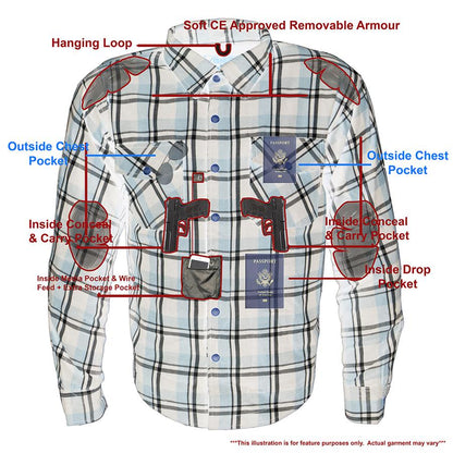Milwaukee Leather Men's Blackveil Mult/Color CE Armored Flannel Shirt with Aramid Reinforced Zones - MPM1643