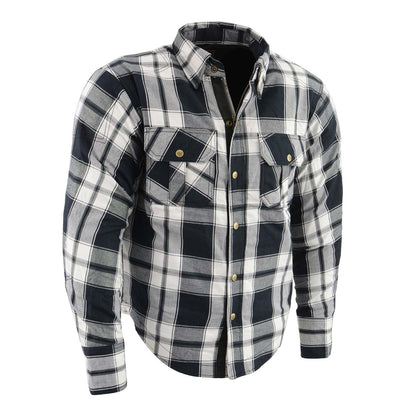 Milwaukee Leather Men's Spartan Black/White CE Armored Flannel Shirt with Aramid Reinforced Zones - MPM1644
