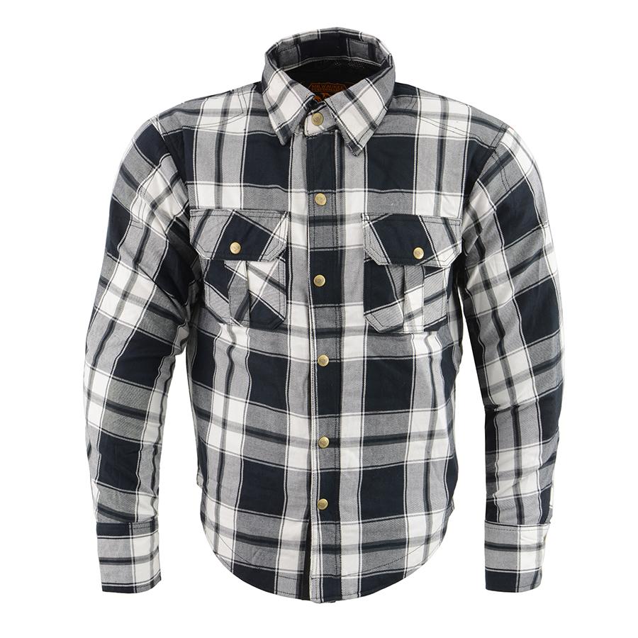 Milwaukee Leather Men's Spartan Black/White CE Armored Flannel Shirt with Aramid Reinforced Zones - MPM1644