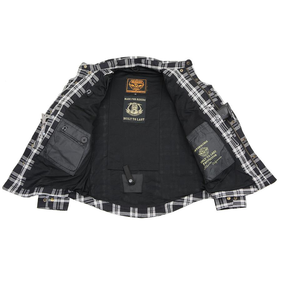 Milwaukee Leather Men's Stormbane Black/White CE Armored Flannel Shirt with Aramid Reinforced Zones - MPM1646