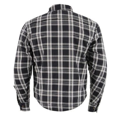 Milwaukee Leather Men's Stormbane Black/White CE Armored Flannel Shirt with Aramid Reinforced Zones - MPM1646