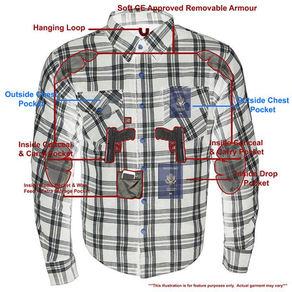 Milwaukee Leather Men's Stormbane Black/White CE Armored Flannel Shirt with Aramid Reinforced Zones - MPM1646