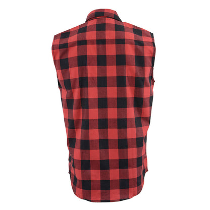 Milwaukee Leather Men's 'Open Road - Red Riot' Black/Red Sleeveless Flannel - Cotton Button Up Shirt - MPM1649