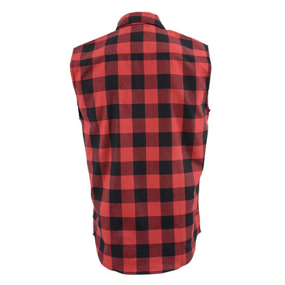 Milwaukee Leather Men's 'Open Road - Red Riot' Black/Red Sleeveless Flannel - Cotton Button Up Shirt - MPM1649