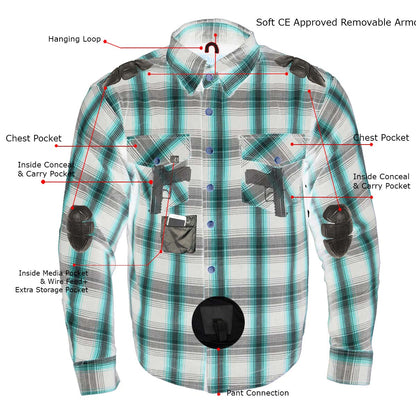 Milwaukee Leather Men's Ironfang Multi/Color CE Armored Flannel Shirt with Aramid Reinforced Zones - MPM1640