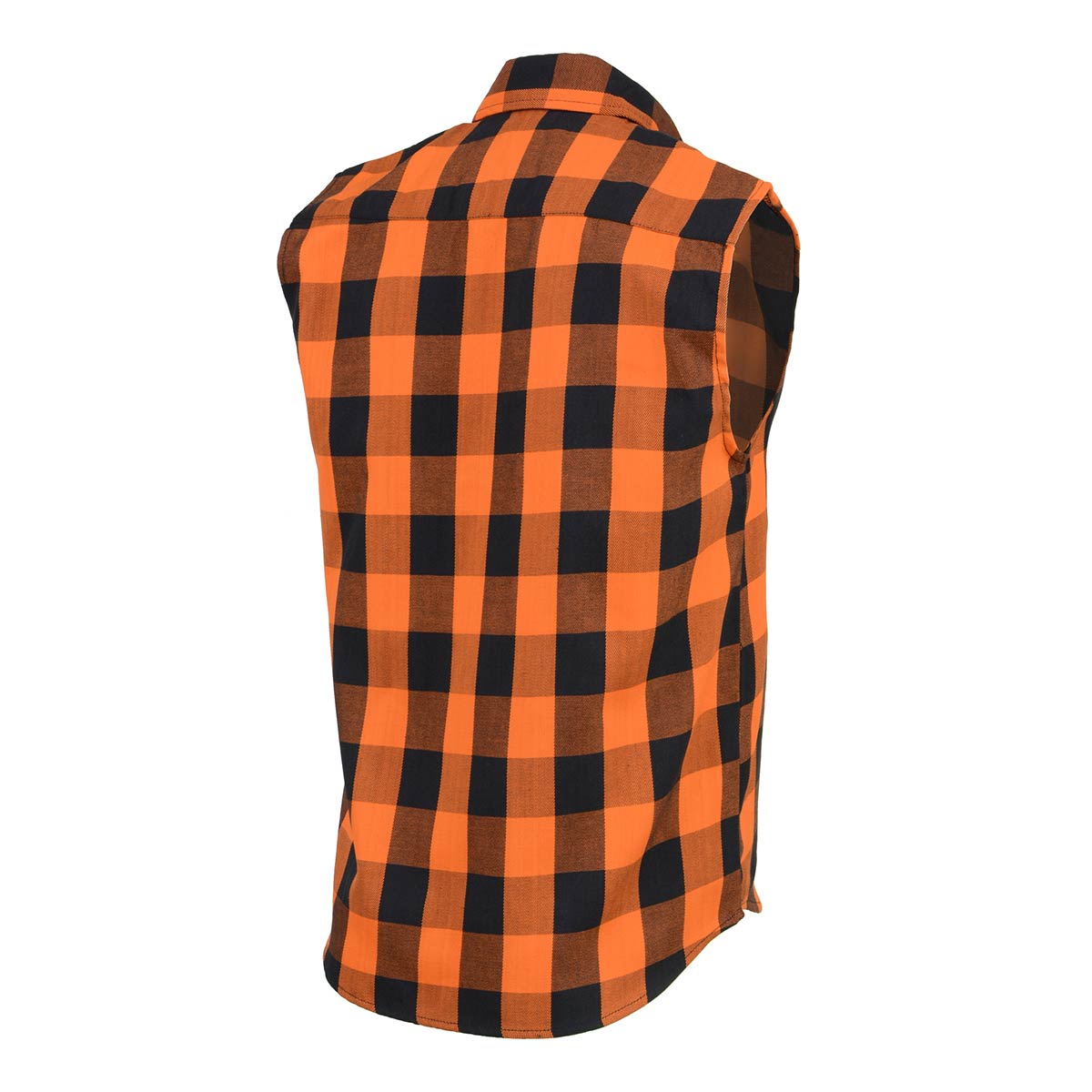 Milwaukee Leather Men's 'Open Road - Harvest Run' Black/Orange Sleeveless Flannel - Cotton Button Up Shirt - MPM165