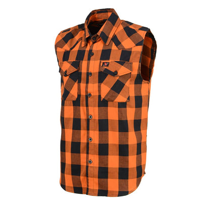 Milwaukee Leather Men's 'Open Road - Harvest Run' Black/Orange Sleeveless Flannel - Cotton Button Up Shirt - MPM165