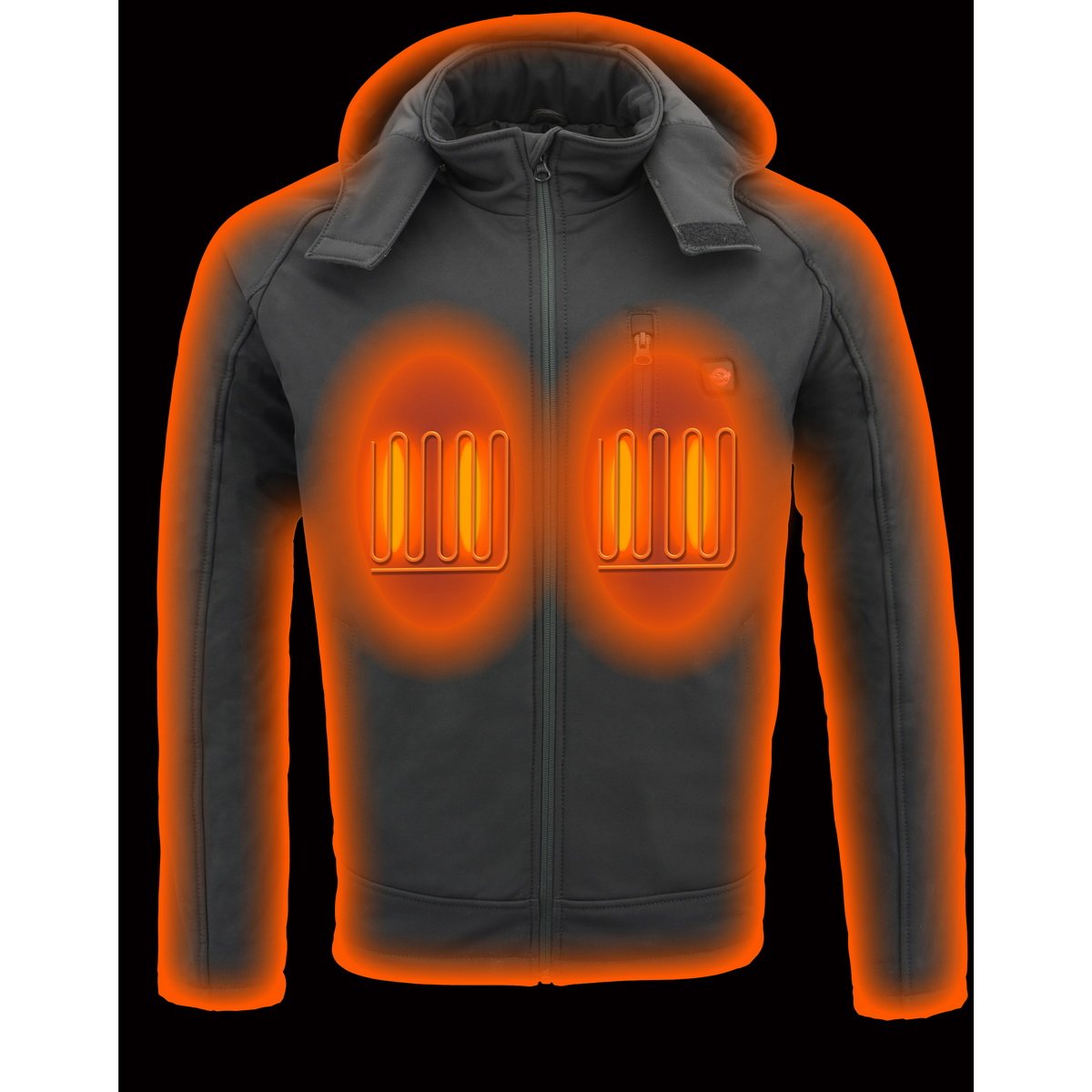 Nexgen Heat MPM1767SET Men's Black 'Heated' Soft Shell Hooded Zipper Front Jacket with Detachable Hood w/ Battery