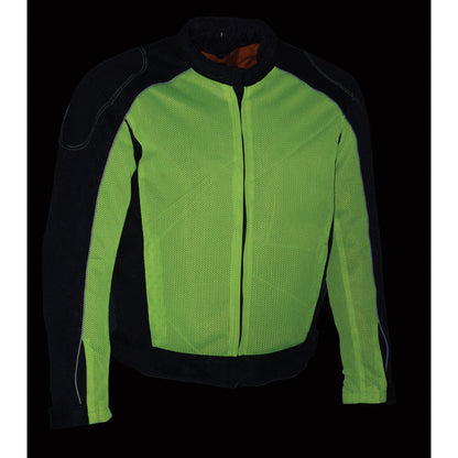 Milwaukee Leather MPM1790 Men's Black and Neon Green Hi Vis Mesh Racer Armored Jacket with Removable Rain Jacket