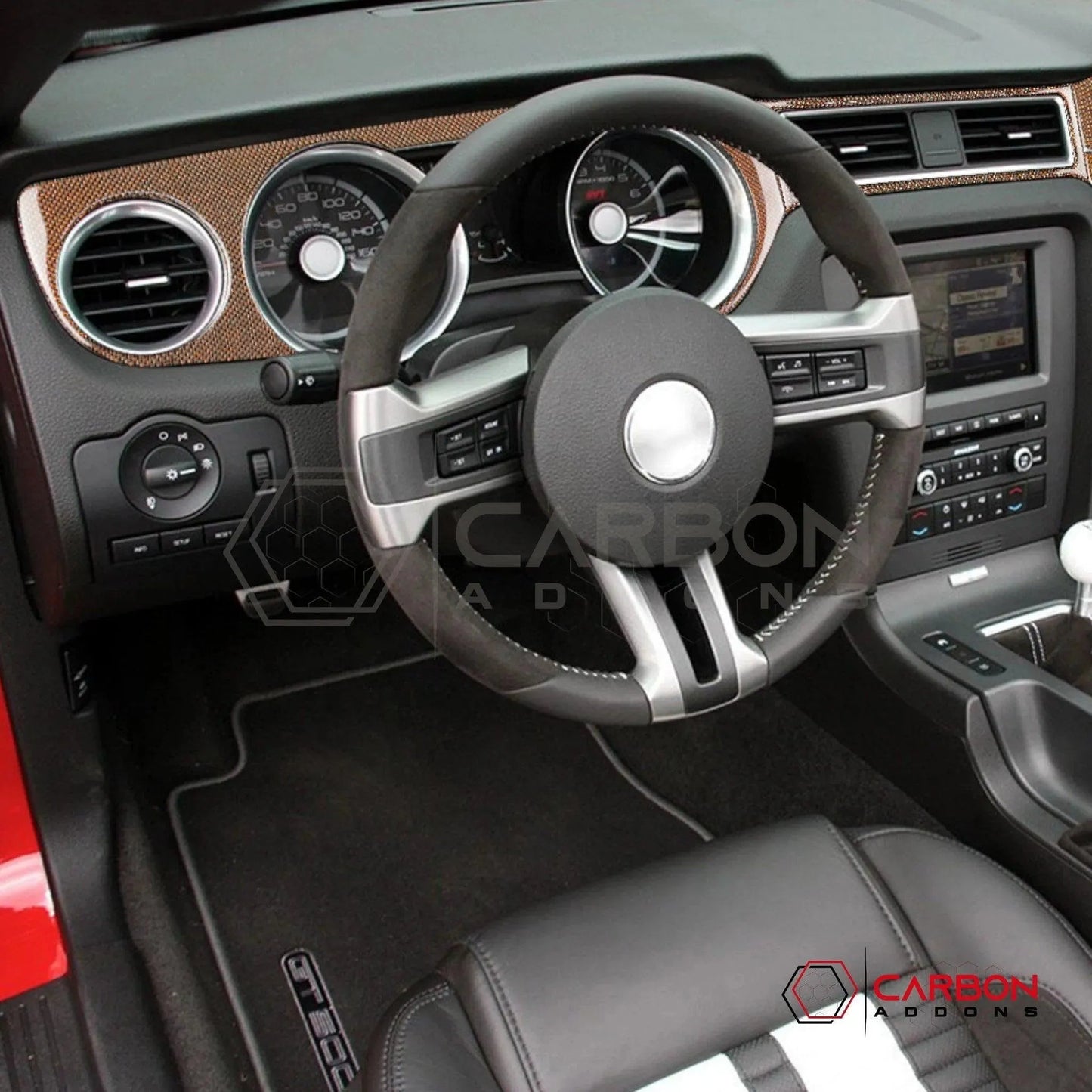 Reflective Carbon Fiber Full Dashboard Trim Overlay For Mustang 2010-2014