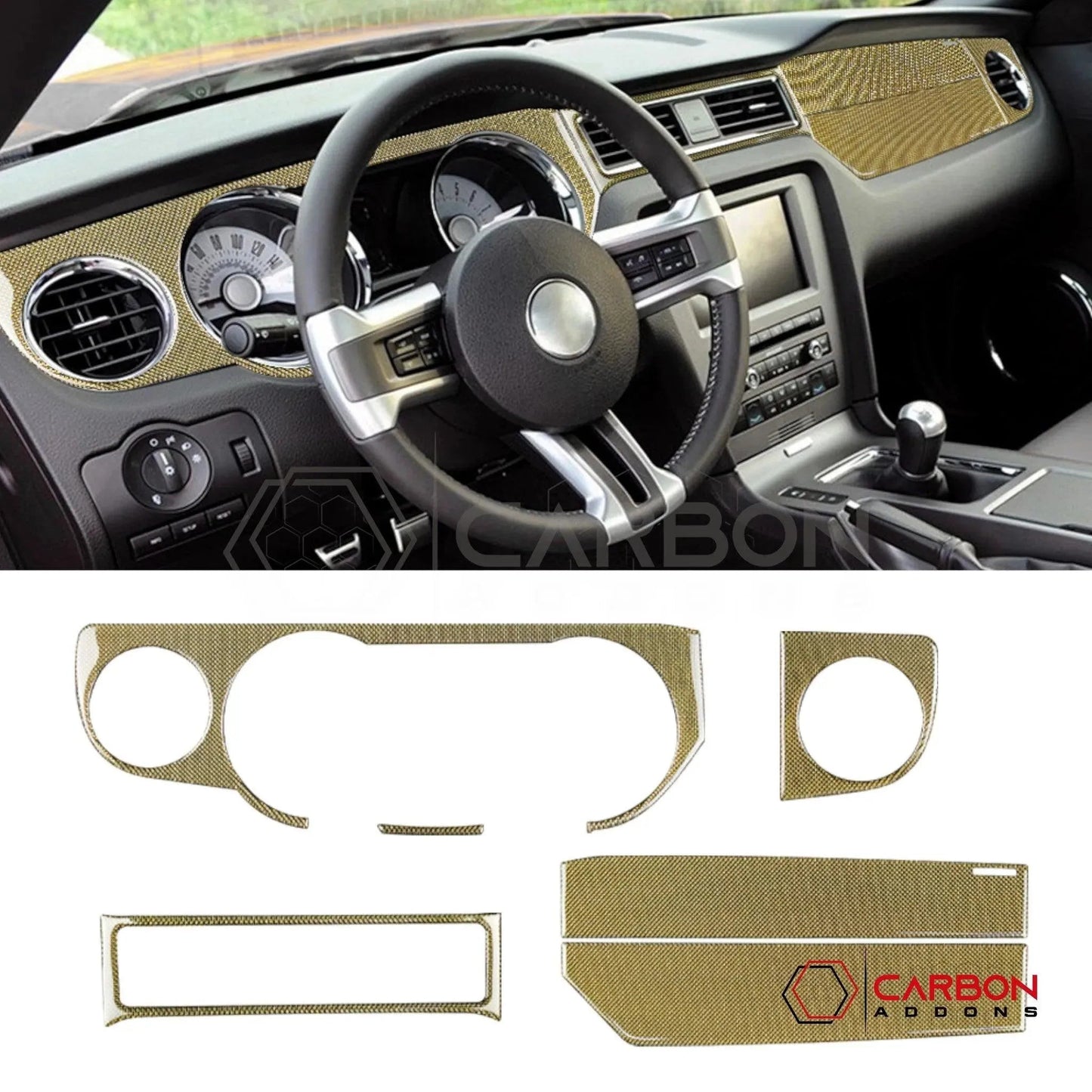 Reflective Carbon Fiber Full Dashboard Trim Overlay For Mustang 2010-2014