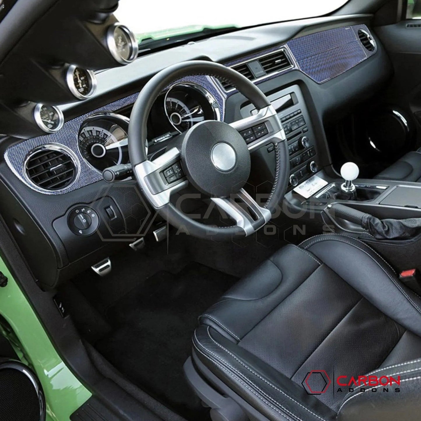Reflective Carbon Fiber Full Dashboard Trim Overlay For Mustang 2010-2014