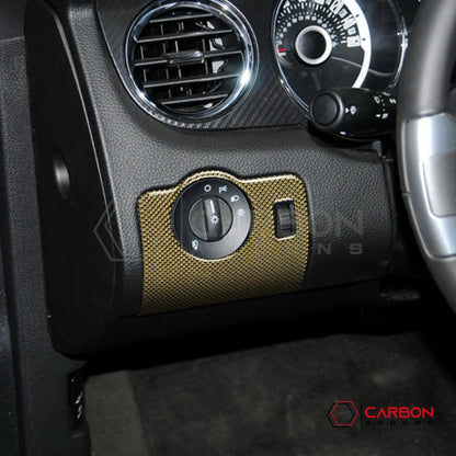 Reflective Carbon Fiber Headlight Control Trim Overlay For Mustang 2010-2014