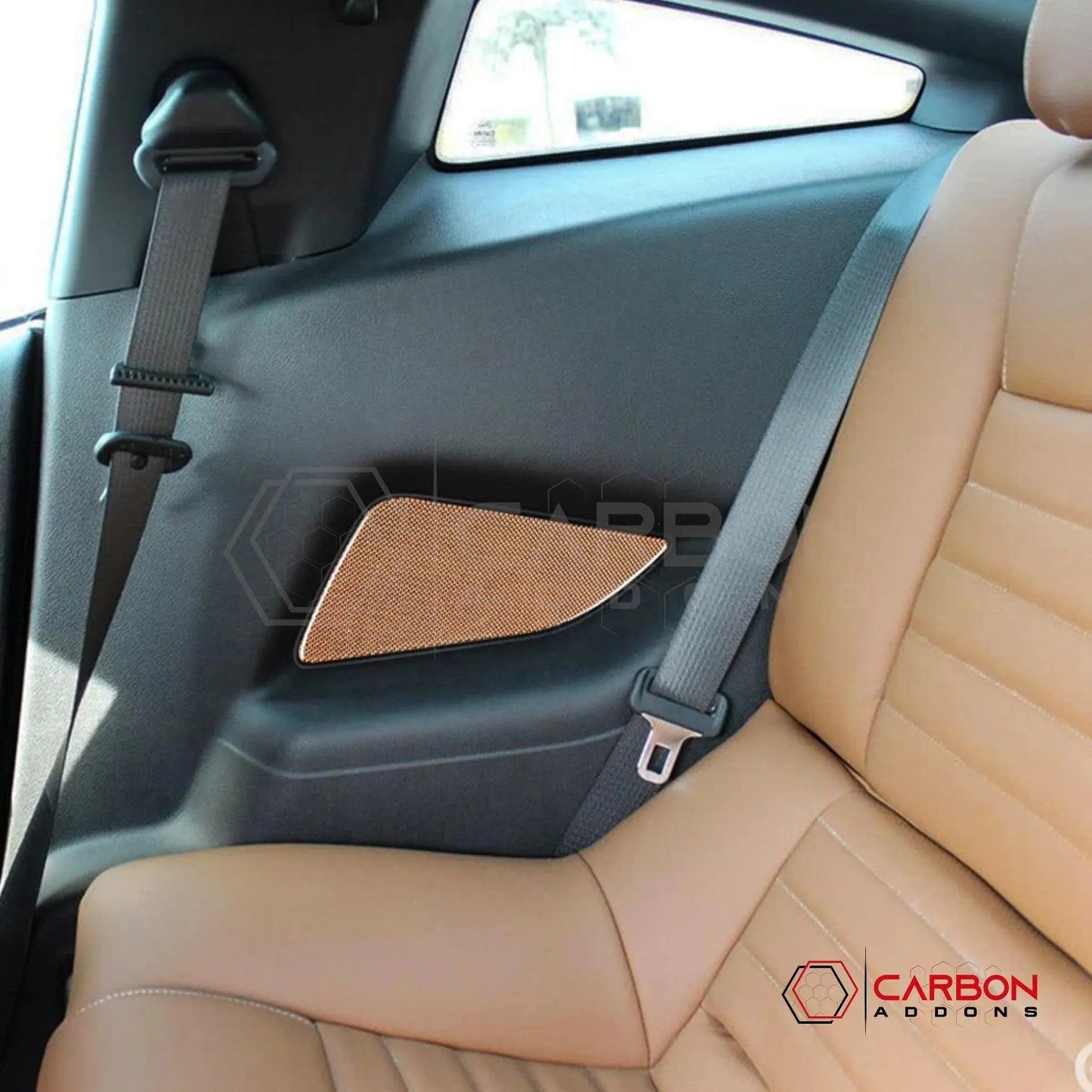 Reflective Carbon Fiber Rear Seat Arm Rest Trim Overlay For Mustang 2010-2014