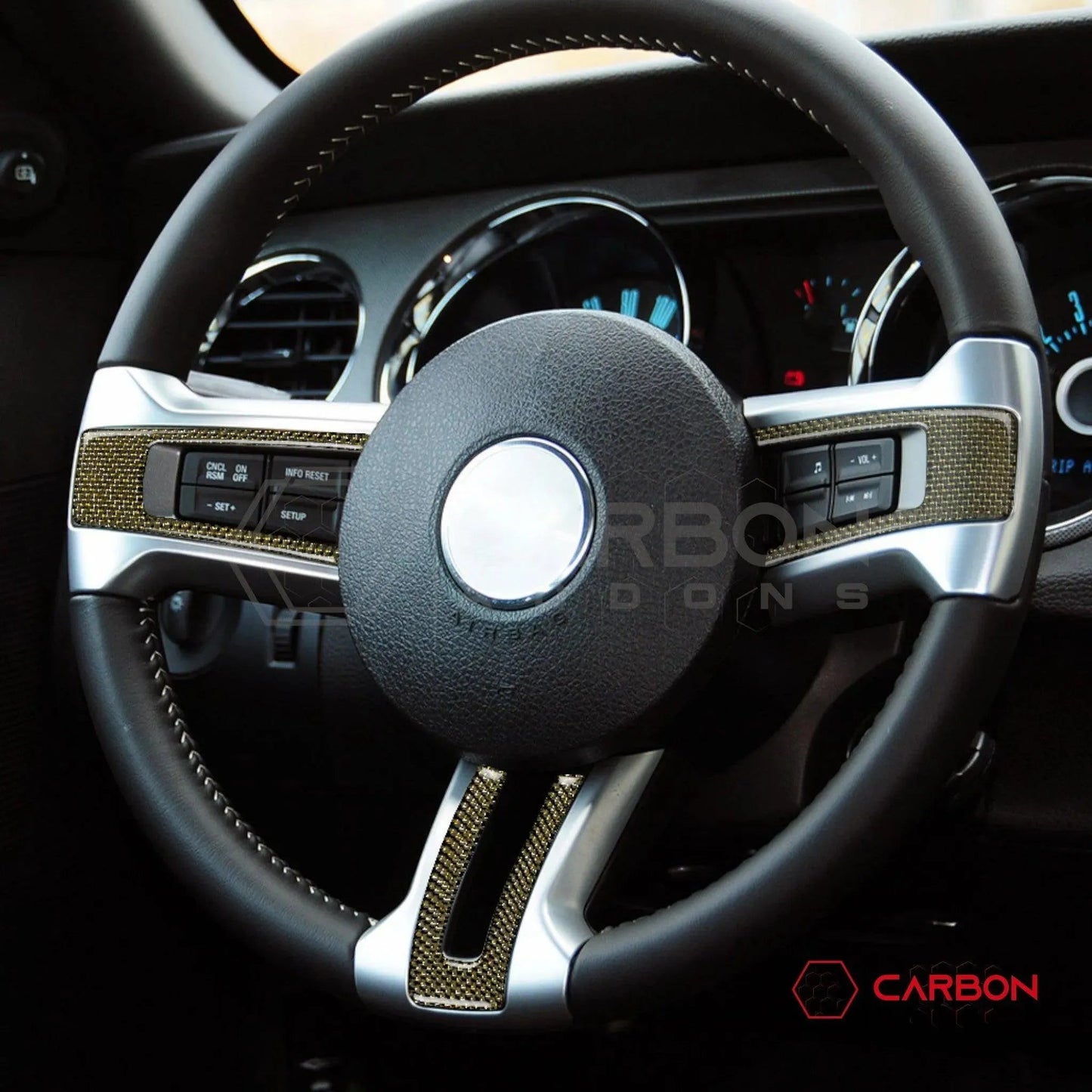 Reflective Carbon Fiber Steering Wheel Trim Overlay For Mustang 2010-2014