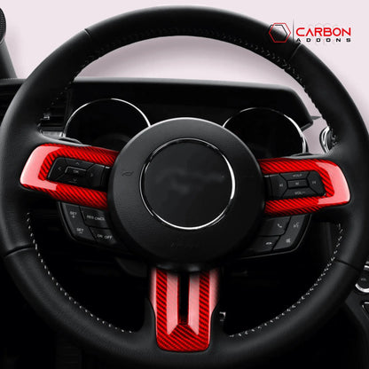 Mustang 2015-2023 Carbon Fiber Steering Wheel Chrome Delete Cover