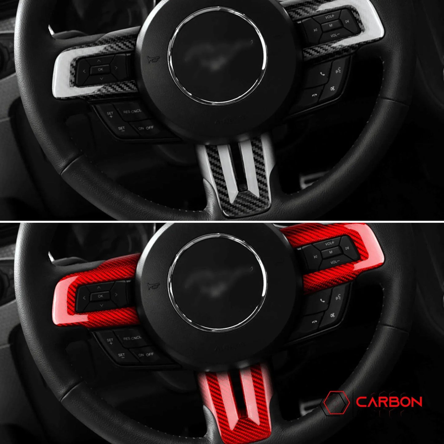 Mustang 2015-2023 Carbon Fiber Steering Wheel Chrome Delete Cover