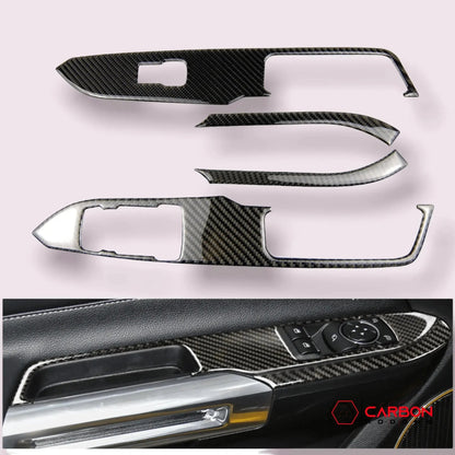 Carbon Fiber Window Control Panel Trim Overlay for Mustang 2015-2023