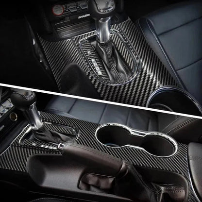 Real Carbon Fiber Center Console & Gear Shift Bezel Trim Overlay for Mustang 2015-2023