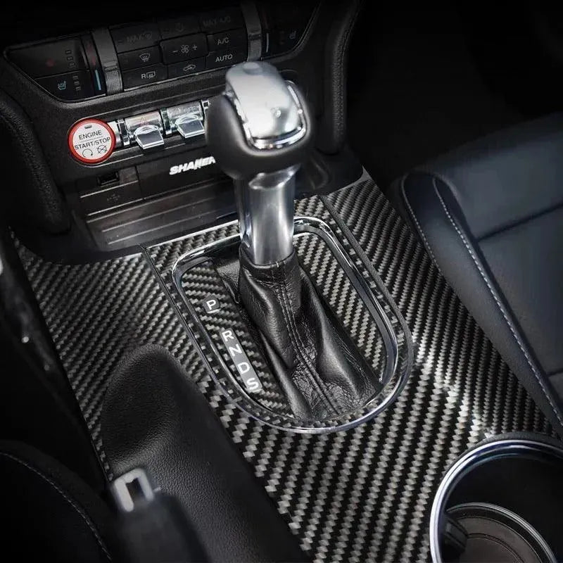 Real Carbon Fiber Center Console & Gear Shift Bezel Trim Overlay for Mustang 2015-2023