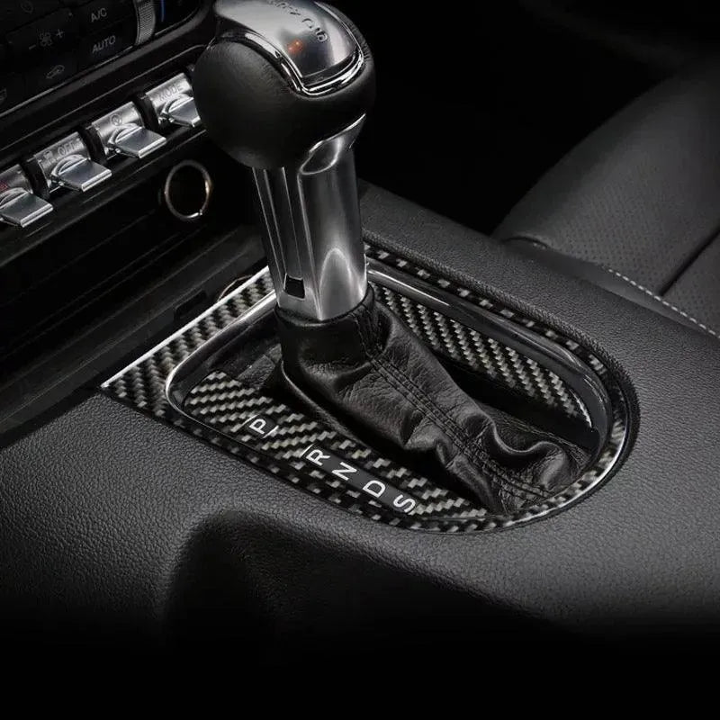 Real Carbon Fiber Center Console & Gear Shift Bezel Trim Overlay for Mustang 2015-2023