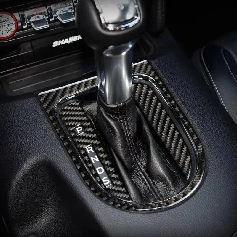 Real Carbon Fiber Center Console & Gear Shift Bezel Trim Overlay for Mustang 2015-2023