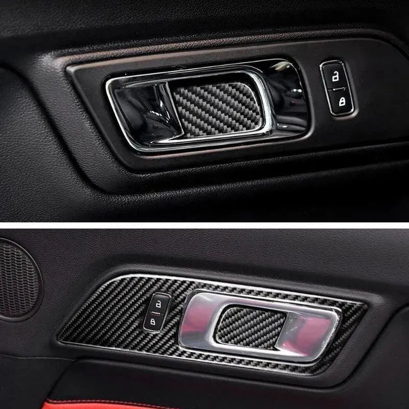Real Carbon Fiber Interior Door Handle Overlay for Mustang 2015-2023