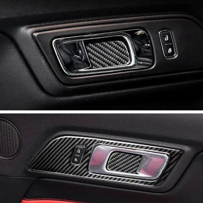 Real Carbon Fiber Interior Door Handle Overlay for Mustang 2015-2023